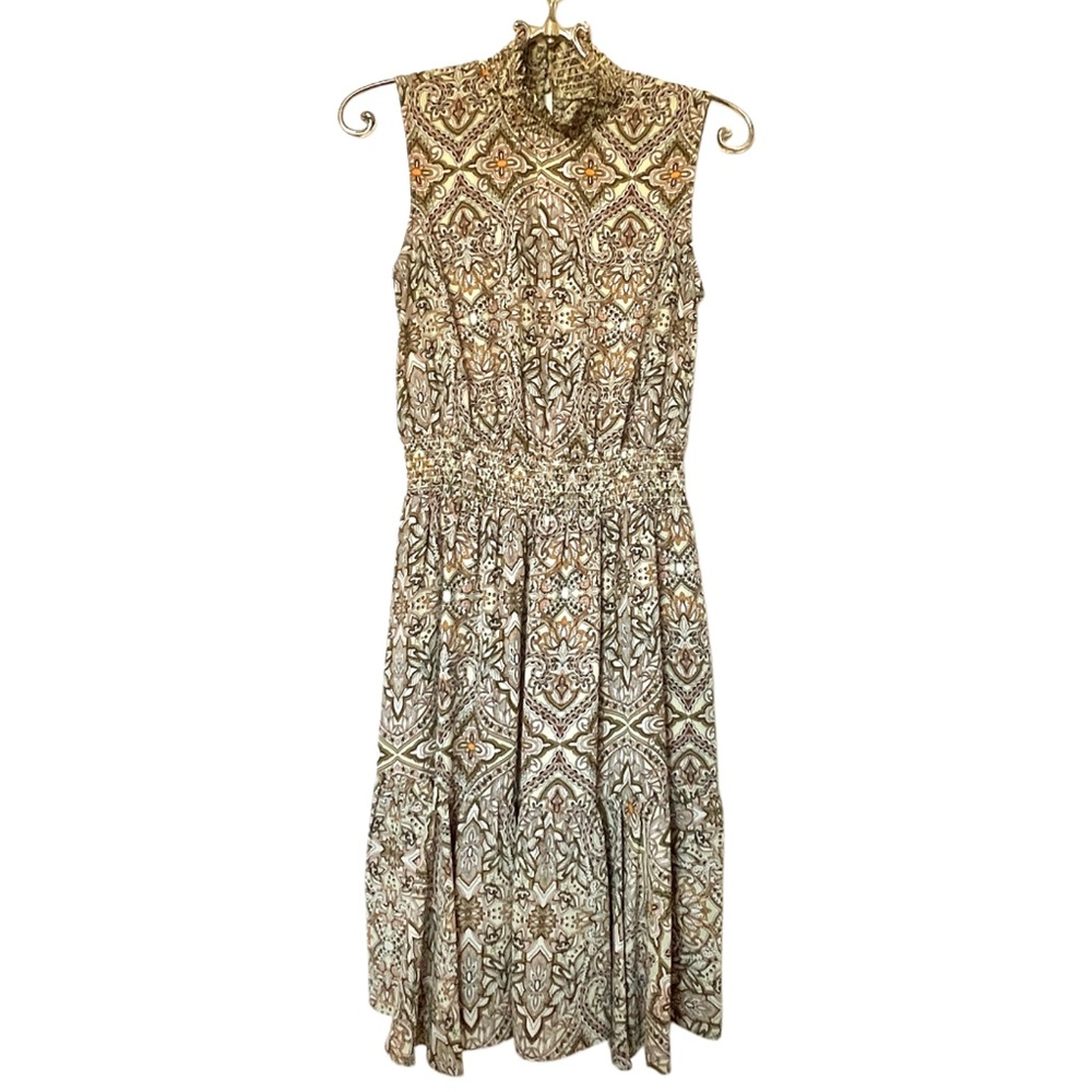 Nanette Lenore Paisley High Neck Pleated Multi Color Dress Size 4